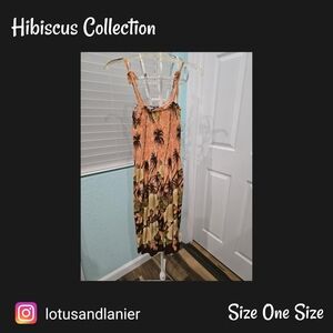 Hibiscus Collection Peach Floral Sun Dress Sz One Size Fits Most NWOT